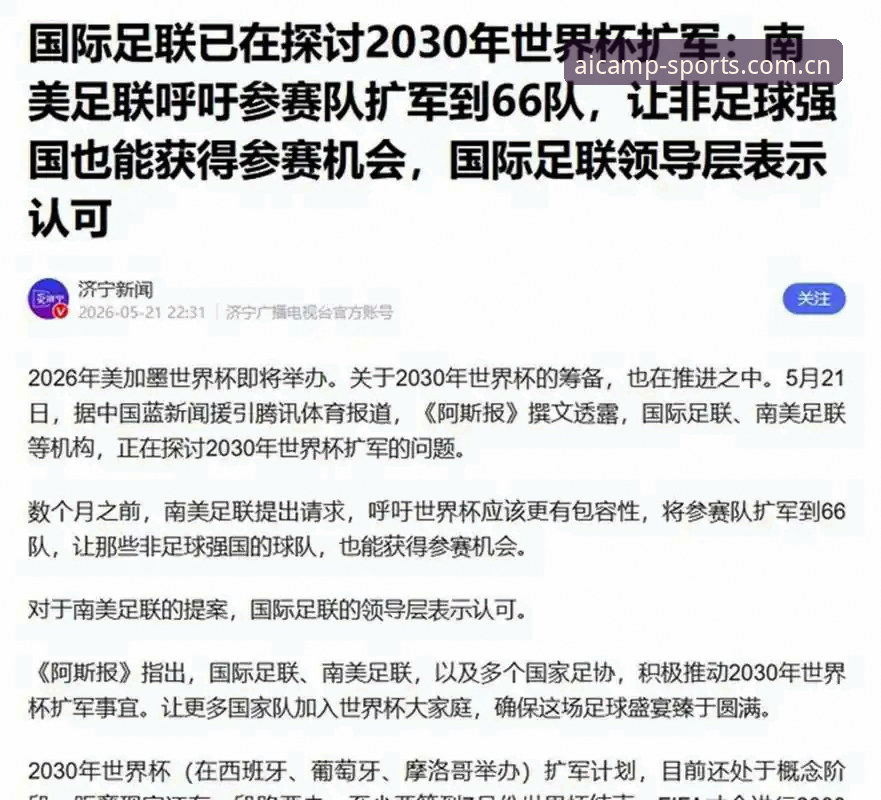 爱游戏体育怎么样 2030世界杯扩军至66队?全面解析国际足联的全球足球布局与中国男足的机遇